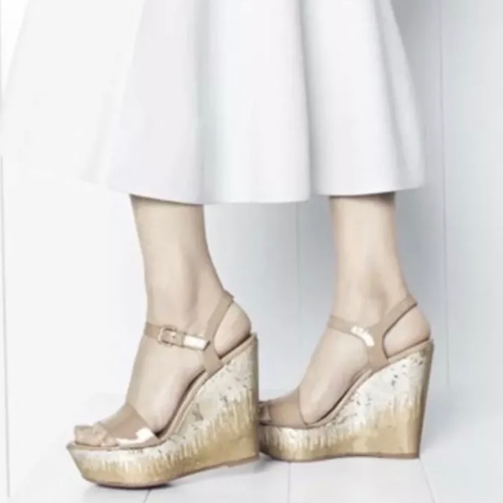 Stuart Weitzman SINGLESKY Wedge Sandal Nude Wedge